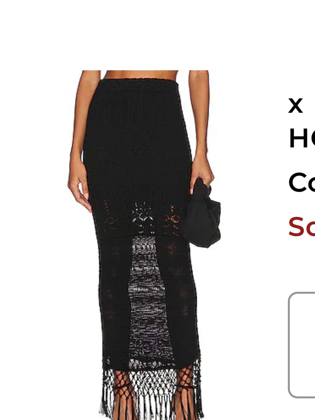 House Of Harlow 1960 Black Crochet Fringe Maxi Skirt